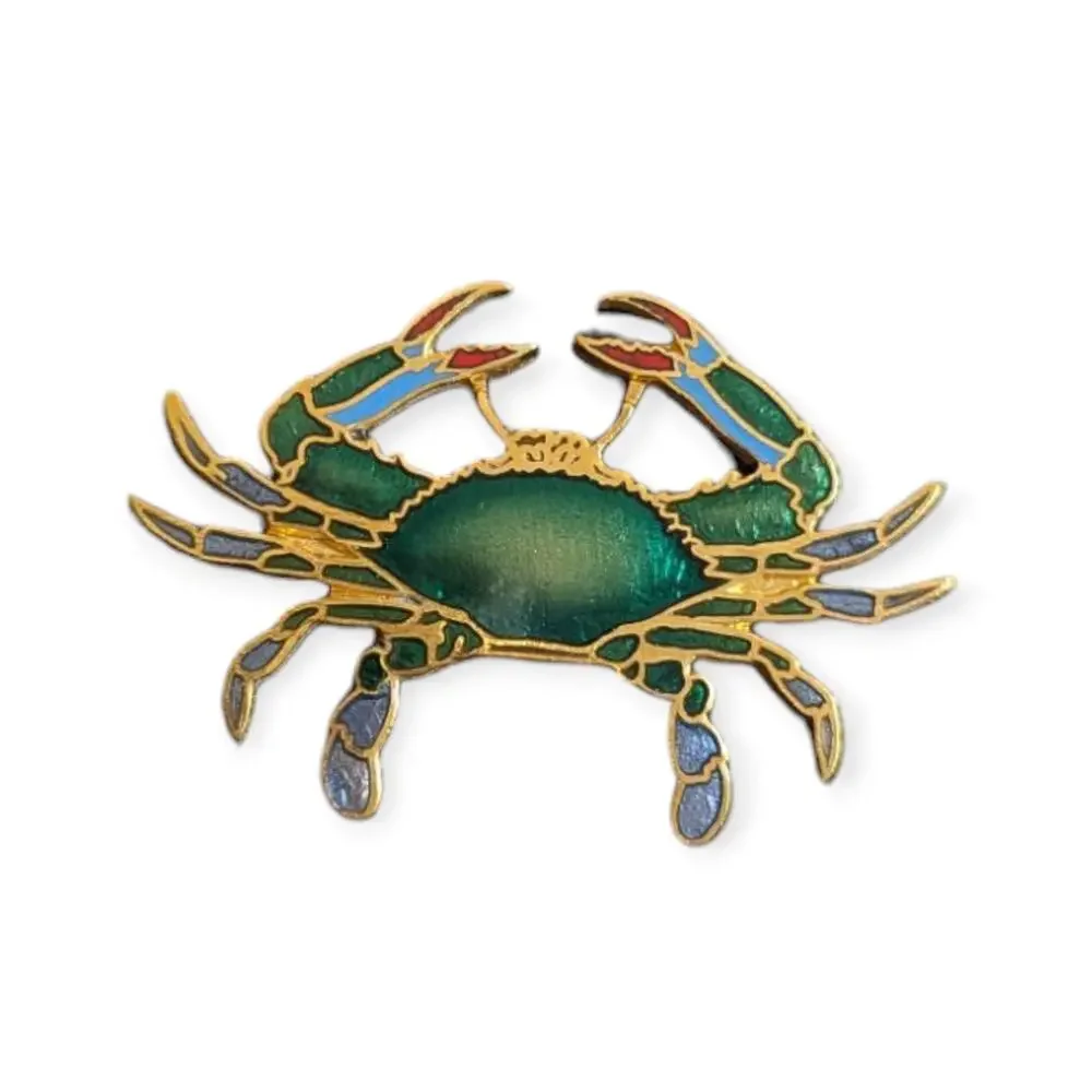 Wm Spear Brooch Pin Blue Green Iridescent Crab 1986 Signed Gold Tone Enamel 907